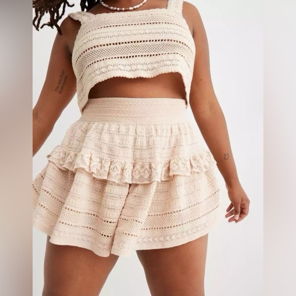 Aerie ruffle lace Crochet Crop Top and Skirt Set in Cream